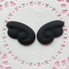 Fallen Angel Wings Cabochons (1 Pair / 20mm x 12mm / Black) Kawaii Goth Decoden Pieces Gothic Lolita Jewelry Stud Earrings Making CAB145