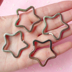 Split Ring Star / Star Split Key Ring / Key Holder Star / Key Clasps / Key Chain Star / Keyring Star / Key Fob (34mm / Silver / 4 pcs) F051