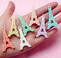 Kawaii Pastel Charms Pendant / Paris Eiffel Tower Cabochon (7pcs / 24mm x 44mm / Assorted Color Mix) French Pastel Kei Decoden Pieces CAB154