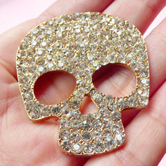 Rhinestones Skull Metal Cabochon / Big Alloy Skull Cab (39mm x 45mm) Halloween Cellphone Deco Bling Bling Embellishment Gothic Lolita CAB155