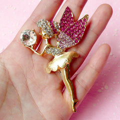 Bling Bling Cabochon / Rhinestone Fairy Cabochon / Gold Metal Cabochon (Gold & Pink / 54mm x 72mm) Sprite Fairytale Party Decoration CAB157