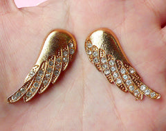 CLEARANCE Wings Metal Cabochon (Gold) with Clear Rhinestones (36mm x 14mm) (1 Pair) Cell Phone Deco Scrapbooking Decoration Decoden Supplies CAB175