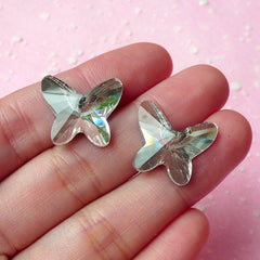 CLEARANCE Butterfly Crystal Flat Back Rhinestones (16mm x 18mm / Clear / 2 pcs) Wedding Jewelry Making Kawaii Cell Phone Deco Decoden Supplies RHE047
