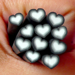 Black Heart Fimo Cane Nailart Heart Shape Polymer Clay Cane (Cane or Slices) Noir Embellishment Heart Decoration Gothic Lolita Nails CH19