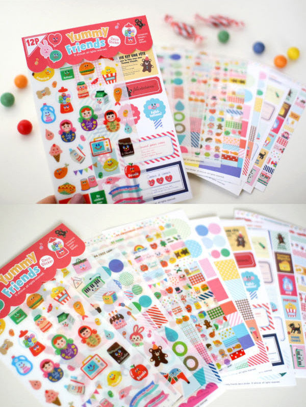 CLEARANCE Yummy Friends Deco Sticker Set Afrocat (12 Sheets) Scrapbooking Packaging Home Decor Gift Wrap Diary Deco S022