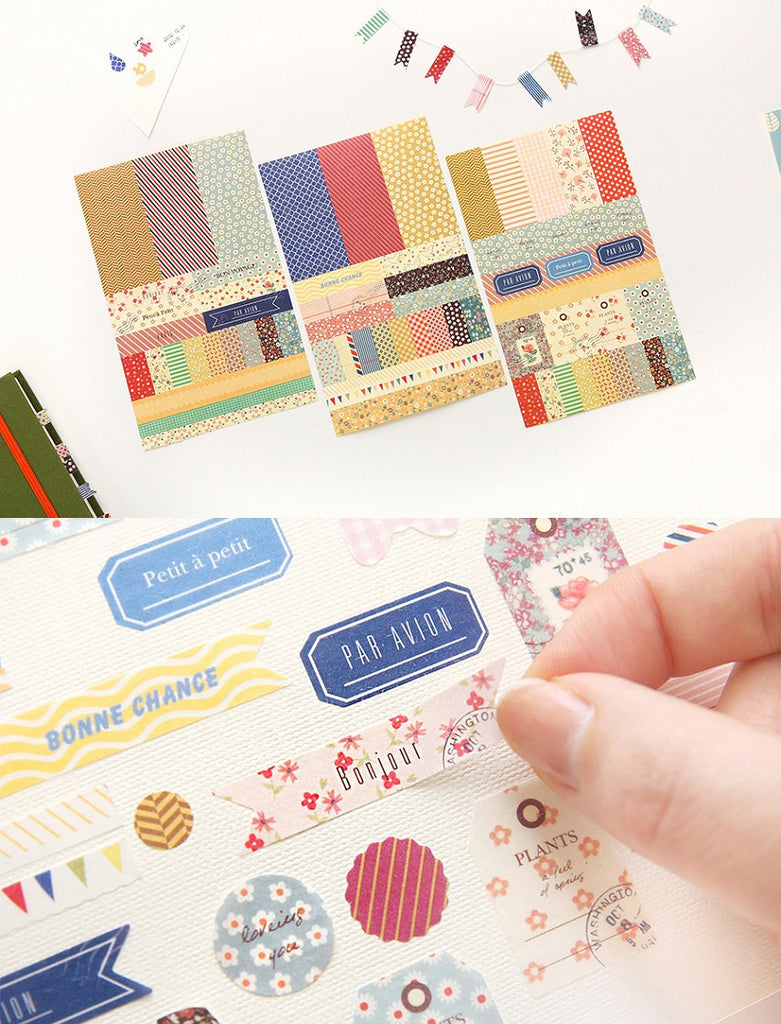 Petit Deco Sticker Ver.2 (6 Sheets) Floral Polka Dot Checker Garden Pattern Kawaii Deco Sticker Scrapbooking Gift Wrap Diary Deco S021
