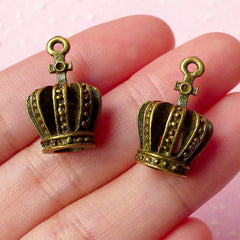 3D Crown Charms Antique Bronzed (2pcs) (13mm x 21mm) Metal Finding Pendant Bracelet Earrings Zipper Pulls Bookmarks Key Chains CHM012