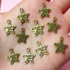 CLEARANCE Just For You Star Charms Antique Bronzed (10pcs) (14x12mm) Metal Finding Pendant Bracelet Earrings Zipper Pulls Bookmarks Key Chains CHM006