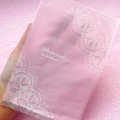 Kawaii Pink Gift Bags Plastic Gift Wrapping Bags with Lace Flower Filigree Pattern (20 pcs) (12cm x 17.3cm) GB004