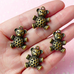 Toy Bear Charms Doll Charm (4pc / 21mm x 16mm / Antique Bronzed) Jewelry Findings Pendant Bracelet Zipper Pulls Bookmark Keychains CHM041