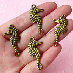 Seahorse Charms (4pcs) (32mm x 16mm) (2 Sided) Antique Bronzed Metal Finding Pendant Bracelet Earrings Zipper Pulls Bookmark Keychain CHM042