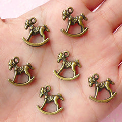 3D Rocking Horse Charms (6pcs) (14mm x 15mm) Antique Bronzed Metal Finding Pendant Bracelet Earrings Zipper Pulls Bookmark Keychains CHM043