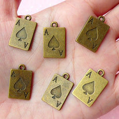 Poker Card Charms Playing Card Ace of Spade Charms (6pcs) (20mm x 12mm) Antique Bronzed Metal Pendant Bracelet Earrings Keychains CHM053