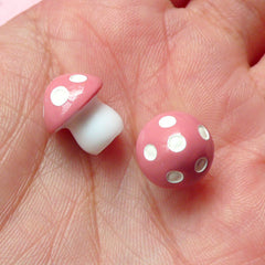 Miniature Mushroom Cabochon in 3D (2pcs / 11mm x 13mm / Pink) Fairytale Jewelry Making Terrarium Fairy Garden Kawaii Embellishment CAB187