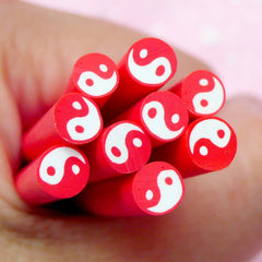 Yin Yang Polymer Clay Cane (Red) Ying Yang Symbol Fimo Cane - Nail Art Nail Deco Scrapbooking Miniature DIY Jewelry Earring Making CE048