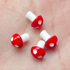 Polka Dot Mushroom Cabochon / 3D Terrarium Plant (4pcs / 8mm x 11mm / Red) Miniature Fairy Garden Alice in Wonderland Jewelry Making CAB195