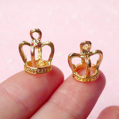 3D Crown Charms (Gold Plated) (2pcs) (12mm x 14mm) Metal Finding Pendant Bracelet Earrings Zipper Pulls Bookmarks Key Chains CHM074