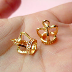 3D Crown Charms (Gold Plated) (2pcs) (12mm x 14mm) Metal Finding Pendant Bracelet Earrings Zipper Pulls Bookmarks Key Chains CHM074