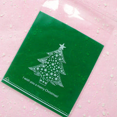 CLEARANCE Christmas Tree Gift Bags I Wish You A Merry Christmas (20pcs) Self Adhesive Resealable Plastic Handmade Gift Wrapping Bags 10cm x 11cm GB020