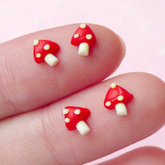 Miniature Red Mushroom (4pcs) Kawaii Dollhouse Mushroom Miniature Sweets Decoden Cell Phone Deco Fake Cupcake Topper Nail Art NAC059