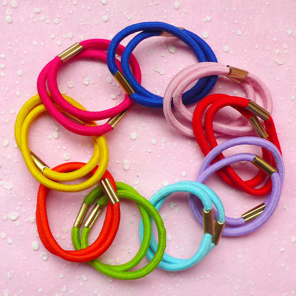 MiniatureSweet Colorful Hair Rubber Band Set / Assorted Hair Tie Band Mix (18 Pcs / Blue Pink Orange Purple Green Yellow Red) F072