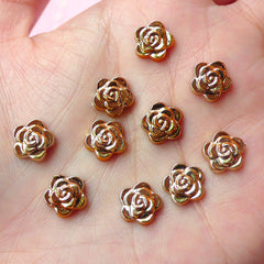 Tiny Rose Cabochon (Gold) (10pcs) Nail Art Nail Decoration Earrings Making Fake Miniature Cupcake Topper NAC063