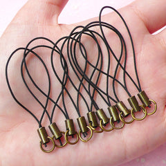 Black Cell Phone Strap / Cellphone Lanyard with Antique Bronze Jumprings (10 pcs) Mobile Phone Charms Connector Kawaii Decoden Deco PS020