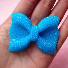 BIG Bow Cabochon (Blue) with Blue Rhinestones 53mm x 41mm Kawaii Big Cabochon Cell phone Deco Decoden CAB200