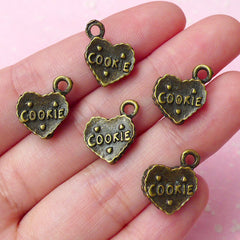 CLEARANCE Heart Cookie Charms (5pcs) (2 Sided) (11mm x 14mm) Antique Bronzed Metal Pendant Bracelet Earrings Zipper Pulls Bookmark Keychains CHM076