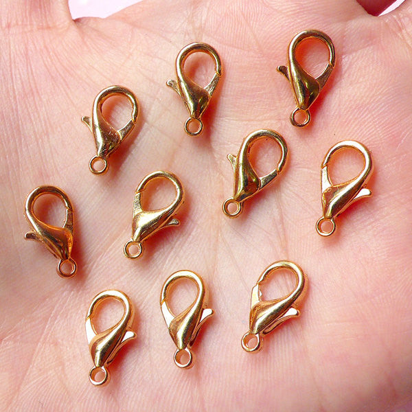 Lobster Clasp / Parrot Clasps (7mm x 14mm / 20 pcs / Gold Plated) Trig, MiniatureSweet, Kawaii Resin Crafts, Decoden Cabochons Supplies