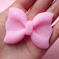 BIG Bow Cabochon (Light Pink) with Light Pink Rhinestones 53mm x 41mm Kawaii Big Cabochon Cell phone Deco Decoden CAB202