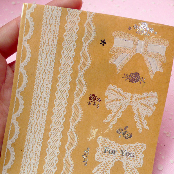 Clear Ribbon and Lace Sticker Set - Scrapbooking Packaging Party Gift Wrap Diary Deco Collage Home Decor S050