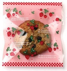 Pink Strawberry Pattern Gift Bags (20 pcs) Kawaii Self Adhesive Resealable Clear Plastic Gift Wrapping Bags (9.9cm x 10.9cm) GB031