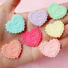 Cake Doilies in Heart Shaped "Tea Party" Cabochon (Pastel Color / 28mm / 7pcs) Dollhouse Charms Cell Phone Deco Decoden Scrapbooking CAB218