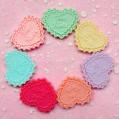 Cake Doilies in Heart Shaped "Tea Party" Cabochon (Pastel Color / 28mm / 7pcs) Dollhouse Charms Cell Phone Deco Decoden Scrapbooking CAB218
