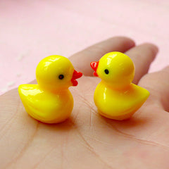 3D Rubber Duck Cabochon (17mm / Yellow / 2pcs) Cute Animal Kawaii Jewelry Charms Earrings Making Cell Phone Deco Decoden Scrapbooking CAB221