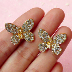 Butterfly Cabochon / Rhinestone Alloy Metal Cabochon (2pcs / 20mm x 16mm / Gold) Spring Insect Embellishment Wedding Party Decoration CAB227
