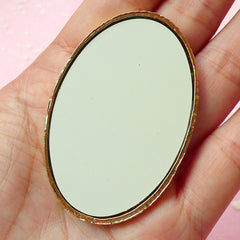 Large Mirror Cabochon w/ Bling Bling Rhinestones / Luxury Doll House Mirror (Oval / 47mm x 67mm) Sweet Lolita Decoden Cell Phone Deco CAB225