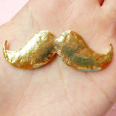 Moustache Cabochon / Big Mustache Alloy Metal Cabochon (56mm x 20mm / Gold with Clear Rhinestones / Flat Back) Bling Decoden Piece CAB232