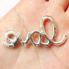 Love Metal Cabochon (Silver w/ Clear Rhinestones) (46mm x 22mm) (1pc) Kawaii Decoden Bracelet Pendant Jewelry Making Scrapbooking CAB233