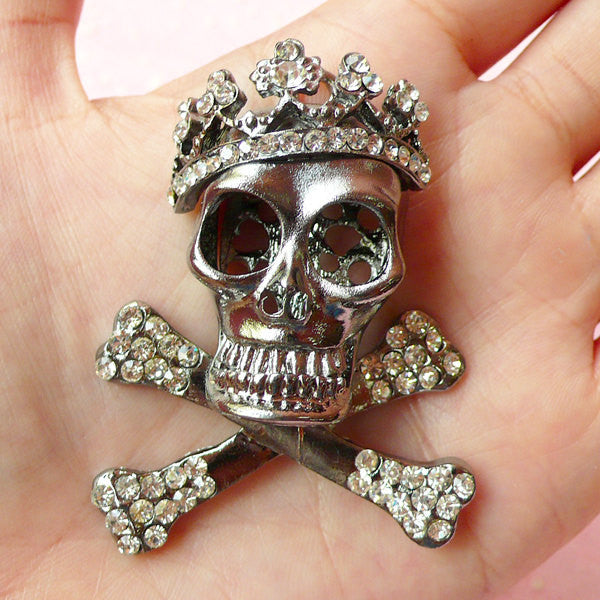 Rhinestone Skull with Crossbones Charm Punk Rock Skull Alloy Metal C MiniatureSweet Kawaii Resin Crafts Decoden Cabochons Supplies Jewelry Making
