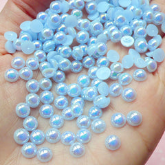 CLEARANCE 5mm AB Blue Half Pearl Cabochons / Round Flat Back Faux Pearlized Cabochons (around 150 pcs) PEAB-B5