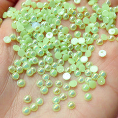 CLEARANCE 3mm AB Light Green Half Pearl Cabochons / Round Flat Back Faux Pearlized Cabochons (around 250-300 pcs) PEAB-LG3