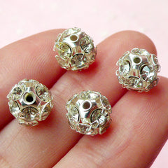 Clear Rhinestones Beads / Round Rhinestones Cabochon with Hole (4 pcs) (8mm) RHE063