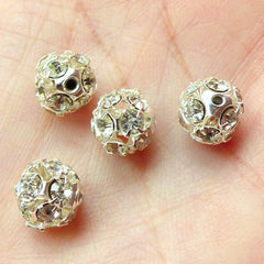 Clear Rhinestones Beads / Round Rhinestones Cabochon with Hole (4 pcs) (8mm) RHE063