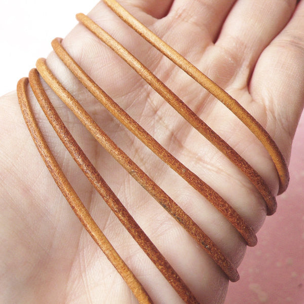 Genuine Leather Strap / Round Leather Strings / Leather Strip / Leather Cords (2mm / 2 Meters / Light Brown) Leather Necklace Bracelet A031