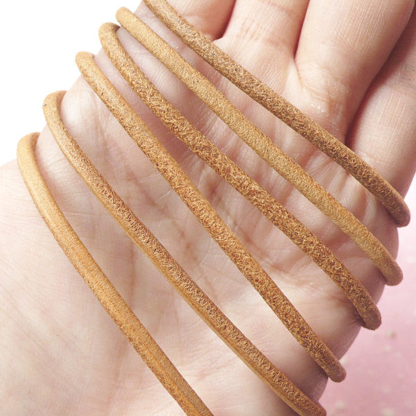 Genuine Leather String / Round Leather Cord / Leather Strips / Leather Straps (3mm / 2 Meters / Light Brown) Leather Bracelet Necklace F102