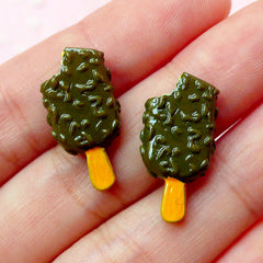 CLEARANCE Miniature Chocolate Crunch Ice Cream Bar w/ Chocolate Chip (2pcs / 11mm x 22mm) Dollhouse Treat Cabochon Whimsical Sweets Decoration FCAB097