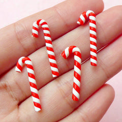 Dollhouse Peppermint Sticks / Christmas Candy Stick Cabochon (4pcs / 8mm x 24mm) Kawaii Fimo Food Decoden Christmas Embellishment FCAB100