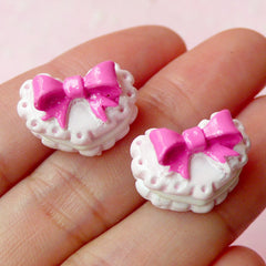 Decoden Cabochon / Heart Biscuit Cabochon with Ribbon (2pcs / 16mm x 11mm / Pink) Miniature Sweets Kawaii Decora Fairy Kei Jewellery FCAB103